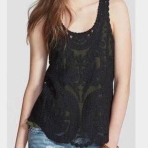 Painted Threads Jacquard Lace Mesh Sleeveless  Black Tank EUC Size M,